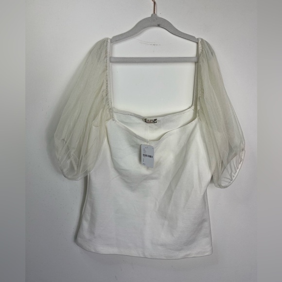 NWT Free People Puff Sleeve Ivory Top Intimately S Romantic Balletcore - Picture 7 of 12
